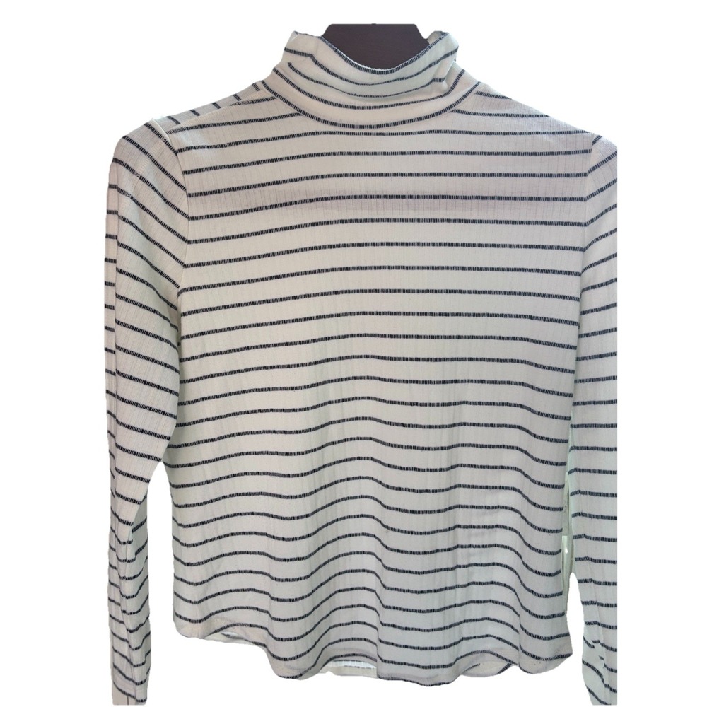 TALBOTS Large White Striped Turtle Neck PULLOVER Top T By Talbots Long Sleeve